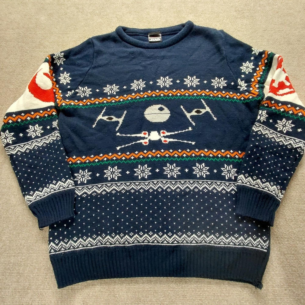 Star Wars Christmas Jumper‎ Movie Numskull LARGE Jet Fighter Sweater Xmas *FLAW